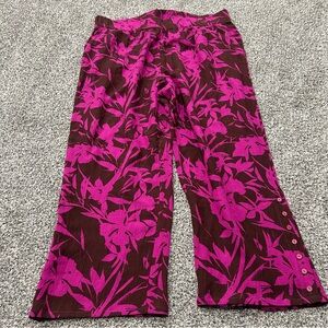 Soft Surroundings Women Oceo Gauze Wide-Leg Tropical Fuschia Pants Size 2x Flowy